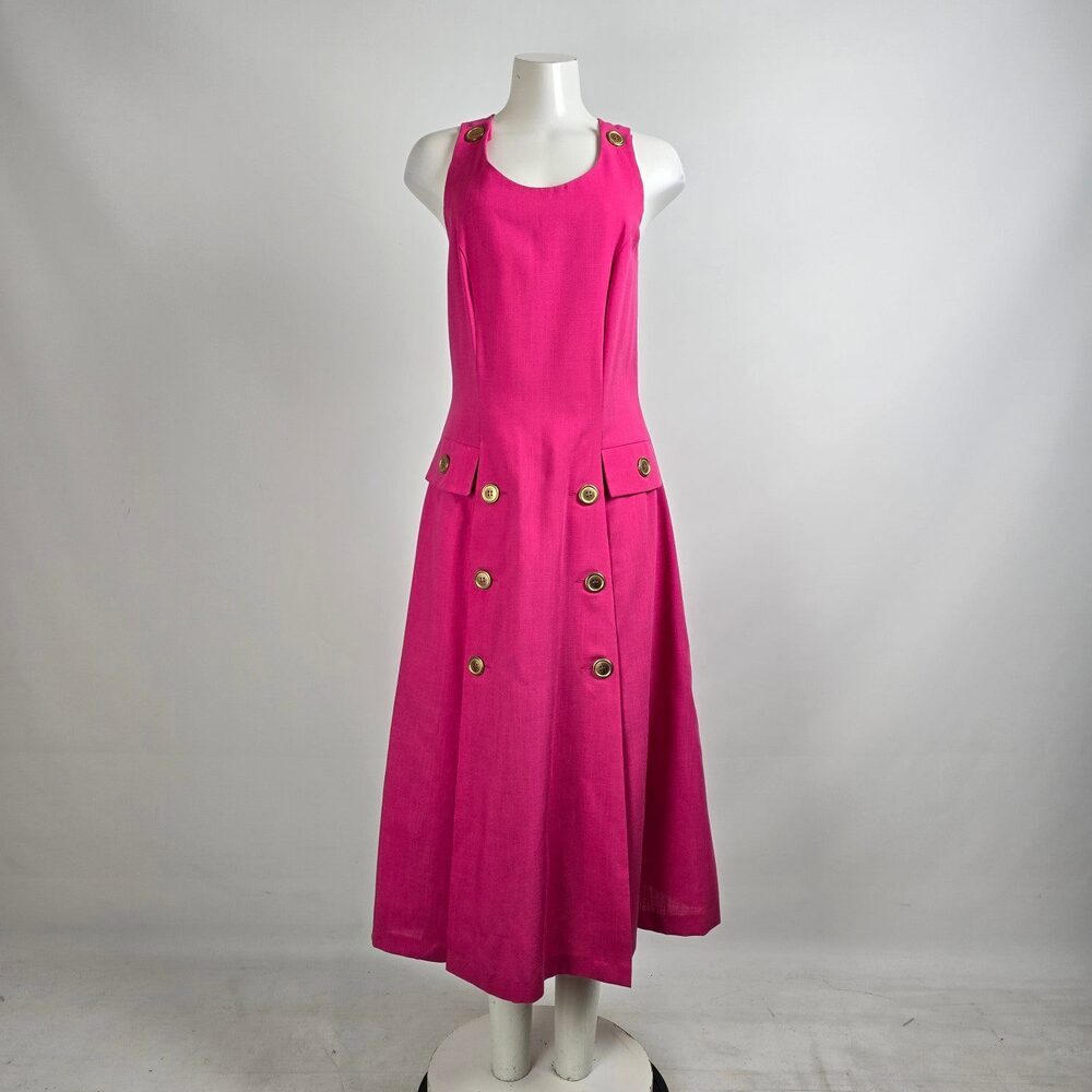 Vintage Mellissa Pink & Gold Midi Dress Size 10